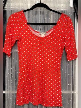 Kirra Red and White Polka Dot Scoop Neck Tee